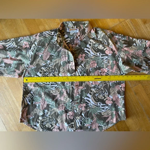 Just Cristina Floral and Tiger Print Shirt Vintage 90s beach BoHo - Picture 4 of 14